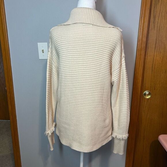 Heyson cream textured fringe collared vneck sweater size S - Picture 5 of 10